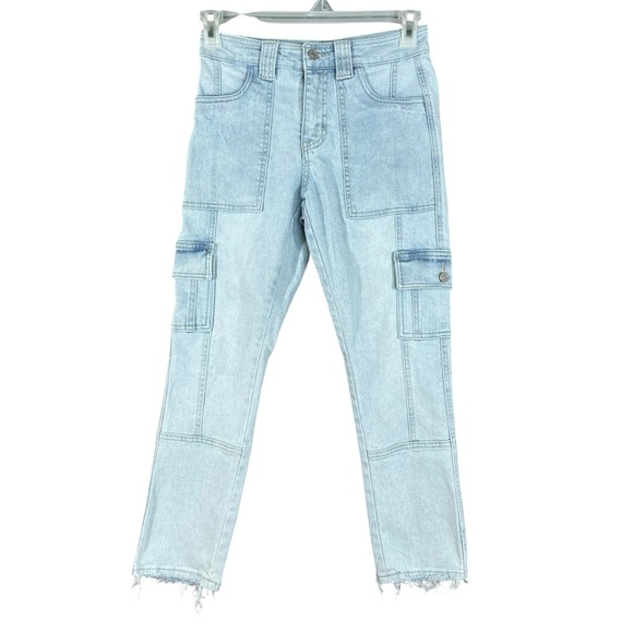 KanCan Winston High Rise Cargo Slim Straight Light Wash Raw Hem Jeans Size 24 - Picture 5 of 10